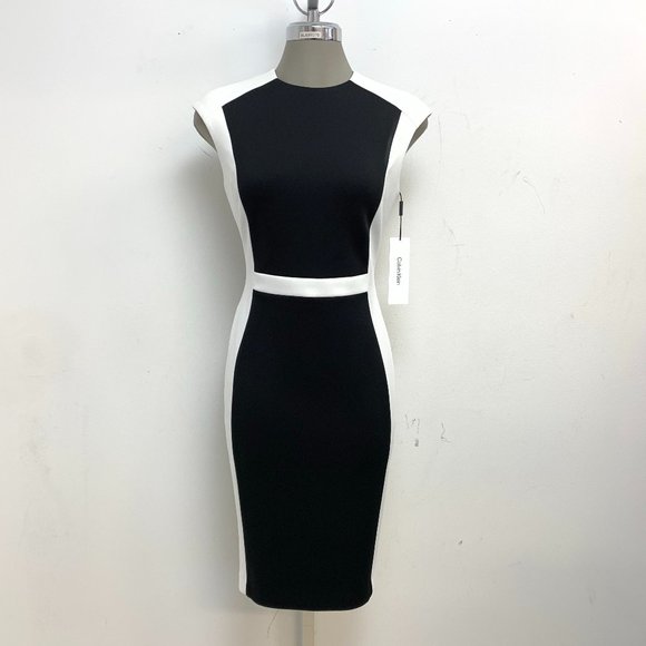 Slimming Design Color Block Calvin Klein Sheath Dress NWT - Picture 1 of 9